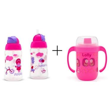 Imagem de Kit Lolly Copo Com Canudo E Tampa Deslizante + Copo Antivazamento Rosa