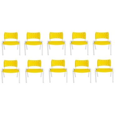Imagem de Kit Com 10 Cadeiras Iso Para Escola Escritório Comércio Amarela Base B