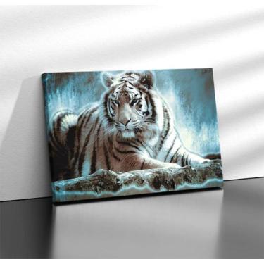 Imagem de Quadro Tecido Canvas Tigre Branco Madeira Animal Tiger - LindaCasaPrem