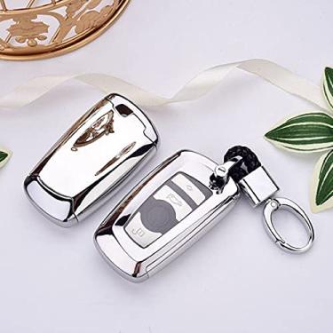 Imagem de WSWJDW TPU Car Key Case Cover Chaveiro Ring Key Bag, apto para BMW 520 525 f30 f10 F18 118i 320i 1 3 5 7 X3 X4 M3 M4 M5, prata com chaveiro