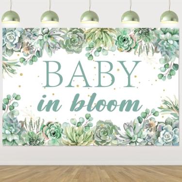 Imagem de Cheereveal Pano de fundo para chá de bebê com plantas suculentas de 2,1 x 1,5 m - Banner de fundo para fotografia de bebê em flor, decoração de jardim de suculentas, chá de bebê, revelação de gênero,