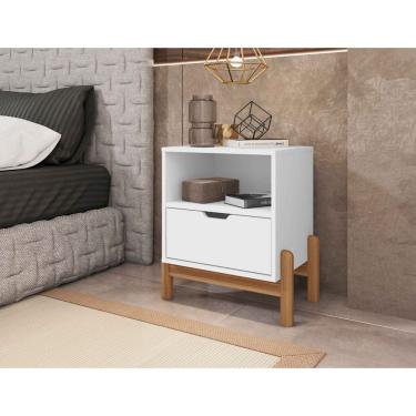 Imagem de Mesa de Cabeceira 1 Gaveta 1 Nicho Pés em Madeirai Antares Branco - Rede Móveis
