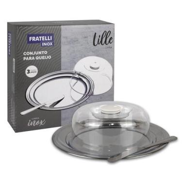 Imagem de Porta Queijo Inox Com Tampa Acrilico Queijeira Bandeja Queijo Minas Re