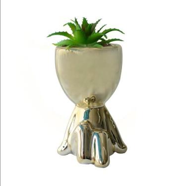 Imagem de Vaso decorativo com suculenta artificial - QUERO PRESENTEAR, DOURADO