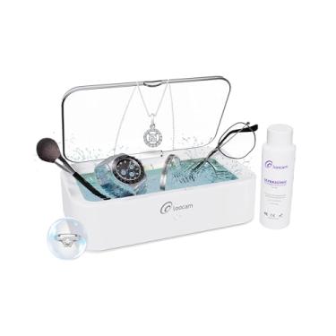 Imagem de Loocam Limpador ultrassônico com solução de limpeza de 120 ml incluída, capacidade de 600 ml/567.0 g Limpador de joias ultrassônico de 46 kHz, cápsula de limpeza profissional de aço inoxidável para