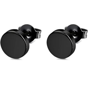 Imagem de 1 par de brincos prateados hipoalergênicos de aço inoxidável com parte de trás plana e disco de orelha falsa calibre flatback masculino minúsculo botão plano plugues artificiais aretes para hombre