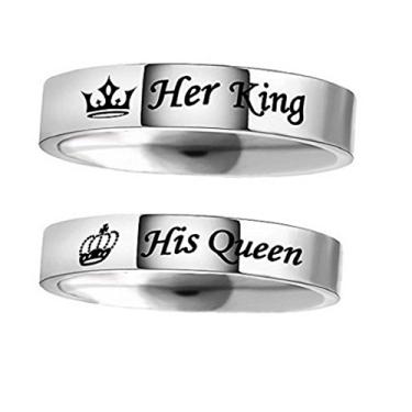 Imagem de Blowin Anel de aço inoxidável Her King, His Queen, prata polida, aliança de casamento para ele e ela, Aço inoxidável
