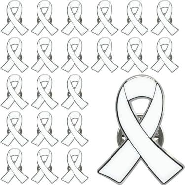 Imagem de 25/50/100/200 pçs broche de fita branca broches de fita branca alfinetes de joias esmaltadas câncer de pulmão câncer osso conscientização cegueira vítimas de terrorismo e adoção alfinetes de conscientização, Liga de aço, Sem pedras preciosas