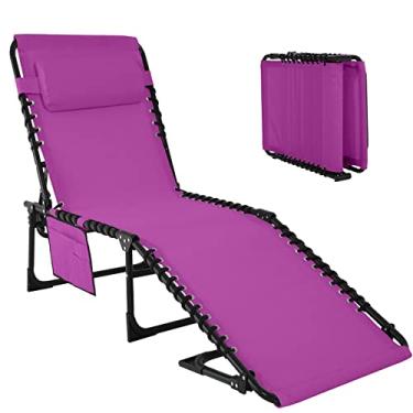 Imagem de ABCCANOPY Chaise dobrável para ambientes externos ajustável 3 posições reclináveis com travesseiro e bolsos para pátio, gramado, praia, piscina, banhos de sol, orquídea radiante