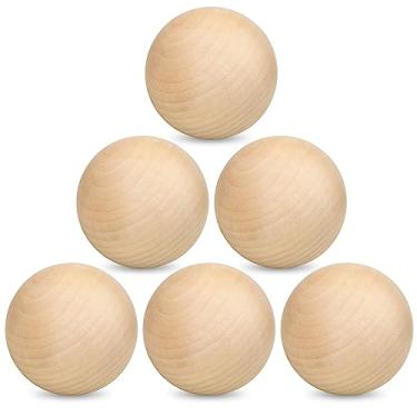 Imagem de GNIEMCKIN Pacote com 6 Bolas de Madeira Inacabadas de 3", Bolas Redondas de Madeira, Bolas Redondas Naturais de Madeira Dura, Esferas de Madeira para Artesanato, Projetos e Decorações Diy, Por