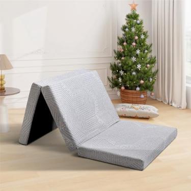 Imagem de MUUEGM Colchão dobrável de 10 cm de espuma viscoelástica dobrável de 10 cm, colchão dobrável de tamanho duplo com capa lavável, tapetes de viagem e convidados com bolsa de armazenamento para