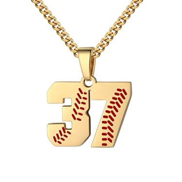 Imagem de Colar com número de beisebol para meninos 00-99 Atletas Jersey Número colar de aço inoxidável corrente banhada a ouro 55,88 cm pingente de beisebol personalizado presente de beisebol para homens e mulheres meninas, Aço inoxidável, não sabe