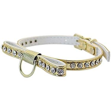 Imagem de Parisian Pet Coleira de cachorro com strass para gravata borboleta, médio, ouro