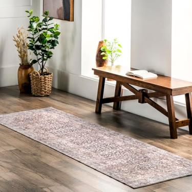 Imagem de nuLOOM Tapete Corredor de Medalhão Floral Tradicional Lavável à Máquina Darcey, 6 x 20 cm, Cinza