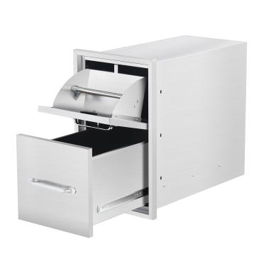 Imagem de Gavetas de cozinha externas de 33 cm L x 52 cm A x 58 cm P com suporte de toalha de papel, gaveta de acesso à cozinha externa de 2 camadas, gaveta de churrasco embutida de aço inoxidável para ilha de