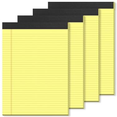 Imagem de Blocos de notas amarelos 8,5 × 11,75 – Pacote com 4 blocos legais amarelos impressão frente e verso, 30 folhas/60 páginas, blocos de notas pautados estreitos de 38 linhas, suporte de papelão grosso – Ótimo para dever de casa, escola, escritório, negócios