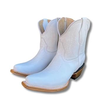 Imagem de GadwallAR Bota feminina Erin All Leather Snip Toe Cowgirl Western com sola de couro clássica com punta cuadrada para mujer, Tornozeleira branca, 36