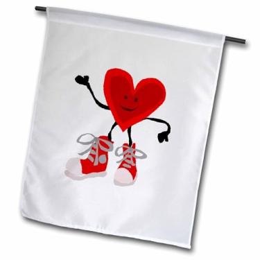 Imagem de 3dRose Tênis de cano alto vermelho divertido com personagem de coração vermelho - bandeira de jardim, 30,48 x 45,72 cm