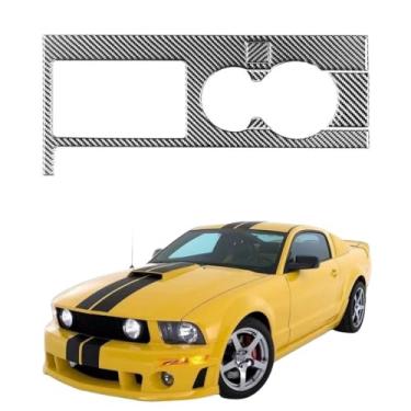 Imagem de IKUESM Compatível com Ford Mustang GT 2005-2009 S197 Acessórios Interior de fibra de carbono Caixa de engrenagens do carro Painel de mudança Adesivo Guarnição da tampa da moldura Decoração(Black)