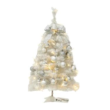 Imagem de Árvore de Natal artificial iluminada para mesa, enfeite de Natal com laço, decoração de Natal para artigos de festa, prateleira, escritório, 45 Centímetros