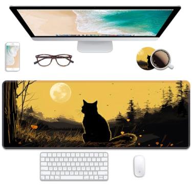 Imagem de Tapete de mesa para jogos com porta-copos para jogos, 80 cm x 30 cm, tapete de mouse grande, decoração de mesa, base de borracha antiderrapante, bordas costuradas para trabalho, jogos, escritório,