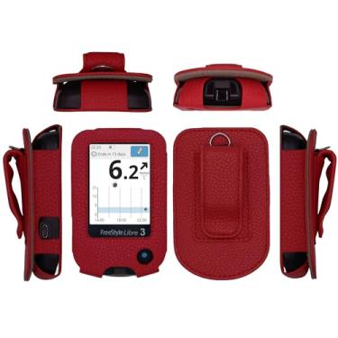 Imagem de Coldre premium com protetor de tela, clipe de cinto, mosquetão (incluindo um cordão de pescoço) para Freestyle Libre 3/Freestyle Libre 2 (vermelho)