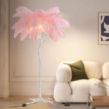 Imagem de Luminária de chão de penas, luminária de piso moderna de penas de avestruz lâmpada de piso regulável por LED, luminária de chão decorativa para quarto e sala de estar, luminária de chão de penas de