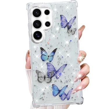 Imagem de Changjia Capa para Samsung Galaxy Ultra Clear Glitter Butterfly Case, Cute Bling Sparkle Shiny Stars Soft TPU Bumper Quatro Cantos Capa Protetora à Prova de Choque para Mulheres Meninas para Galaxy