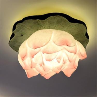 Imagem de OUFULA Luminária de teto de lótus contemporânea chinesa retrô criatividade sala de estar restaurante quarto estudo villa hotel decoração de led luzes de teto (Pink D47CM 1 light)