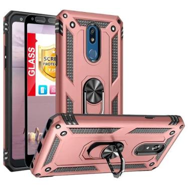 Imagem de TJS Capa de telefone para LG K40/K12 Plus/X4/Solo LTE/Harmony 3/Xpression Plus 2, com [proteção de tela de vidro temperado de cobertura total][resistente a impacto][Defender] [anel de metal][suporte magnético] Armor, Rose Gold