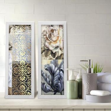 Imagem de Kit 2 Quadros Decorativos Lavabo Floral Provençal Vintage - Deliquadro