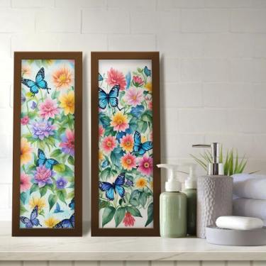 Imagem de Kit 2 Quadros Decorativos Lavabo Floral Flores Colorido Borboleta - De