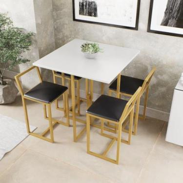 Imagem de Conjunto Mesa Branca 4 Cadeiras Pequena Estofado Industrial Dourado - 