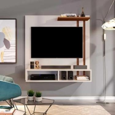 Imagem de Painel Para Televisão Tv de Até 32 Polegadas Sun Com Nicho e Prateleira MDF (Off White/Freijó)