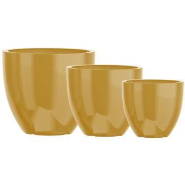 Imagem de Kit 3 Vasos Vietnamita Decorativo Fibra De Vidro 57cm 45cm E 36cm (Ouro Velho)