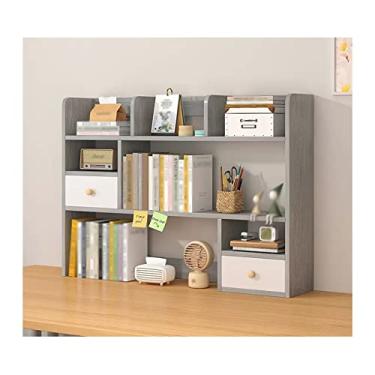 Imagem de LICONG-2019 Suporte para livros, prateleira organizadora de mesa de madeira para material de escritório e casa, estante de mesa de madeira, a melhor companhia para mesa de escritório, estante cinza