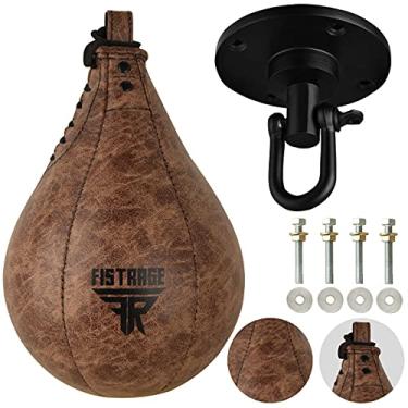 Imagem de FISTRAGE Bolsa de boxe Speed Ball de couro MMA Muay Thai Training Punching Dodge Striking Kit com equipamento de plataforma giratória para treino e chute rápido (preto vintage)