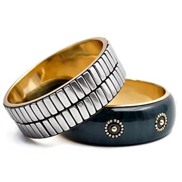 Imagem de Pure Hands Natty Smart – Conjunto feito à mão com 2 pulseiras modernas feitas com resina e latão para mulheres., MEDIUM-LARGE(INNER DIAMETER: 66mm or 2.6Inches), Resina, Sem Pedra Preciosa