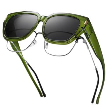 Imagem de Rmmeey Óculos de sol polarizados para mulheres e homens, óculos escuros quadrados grandes com proteção UV400, Armação verde, lente cinza