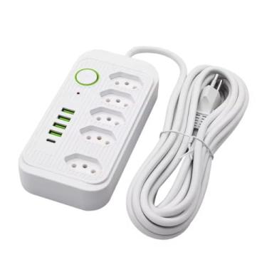Imagem de Filtro de Linha Extensão Elétrica 5 Tomadas Bilvolt 110/220 Com Usb Tipo C I Régua Com Cabo de 2 Metros 5 Tomas 4 Porta USB e 1 Type C PD Carregamento Rápido Tomada 2500W 10A Protetor Eletrônico