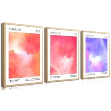 Imagem de Conjunto de 3 pôsteres gradientes roxos rosa - Pintura de arte de parede em tela gradiente abstrata com número de anjo Fotos de energia positiva Motivacional Minimalista Aestheti Pints decoração de