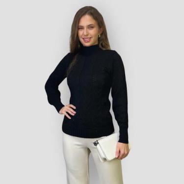 Imagem de Suéter Feminina Tricô Trançado Moda Inverno Casual Gola Alta - GIP, Pr