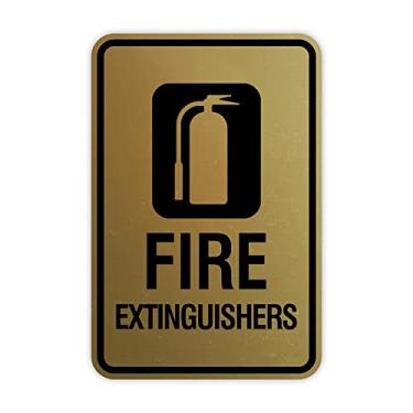Imagem de Signs ByLITA Placa redonda de extintores de incêndio para retrato (ouro escovado) - Grande