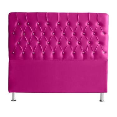 Imagem de Cabeceira De Cama Box Bella Casal 140 cm Suede Botão Cristal Rosa Pink