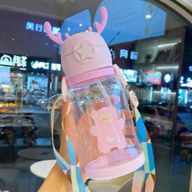 Imagem de Garrafa Infantil de Agua Com Canudo de Silicone anti Vazamento Alce co