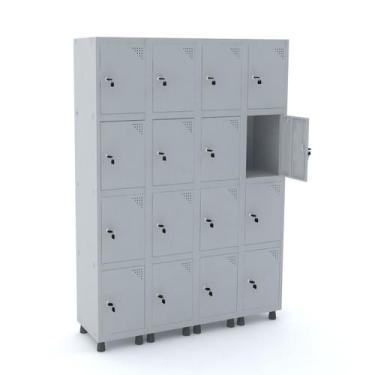 Imagem de Roupeiro de aço 4m 16 portas fechadura pandin - cinza