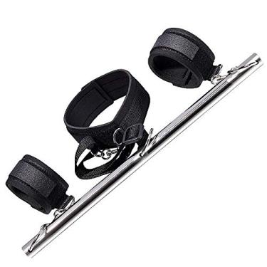 Imagem de Algemas com Barra Metalica Afastadora Imobilizadora Braços e Pescoço em Nylon Preta 43cm