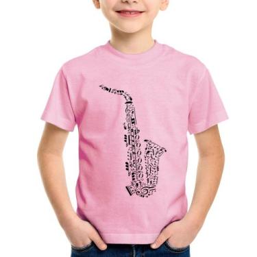 Imagem de Camiseta Infantil Saxofone Notas Musicais - Foca na Moda, Rosa bebê, 1