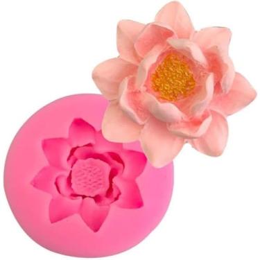 Imagem de Molde de silicone de lótus de flor rosa 3D para decoração de topo de bolo de cupcake DIY, molde de fondant de gelatina molde de sabão de sorvete artesanal de cristal, moldes de pasta de goma