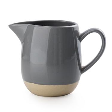 Imagem de famiware Creme Milkyway de 368 g com alça, jarro de cerâmica para café/leite/molho/porção/salada, jarro de bordo/xarope, copo de espumador de leite, seguro para micro-ondas e lava-louças, cinza escuro